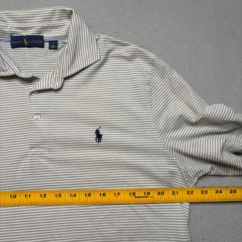 Ralph Lauren Polo‎ Shirt Mens Large Grey Striped Short Sleeve Pony Logo Classic